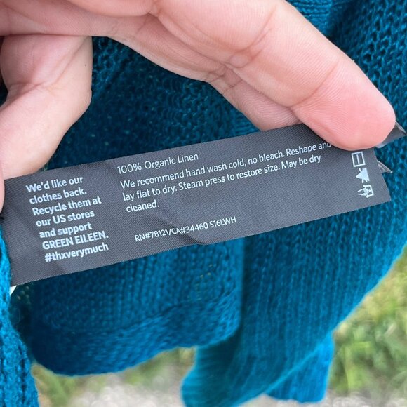 Eileen Fisher 100% Organic Linen Open Front Cardigan Blue Green Size S - Picture 5 of 7